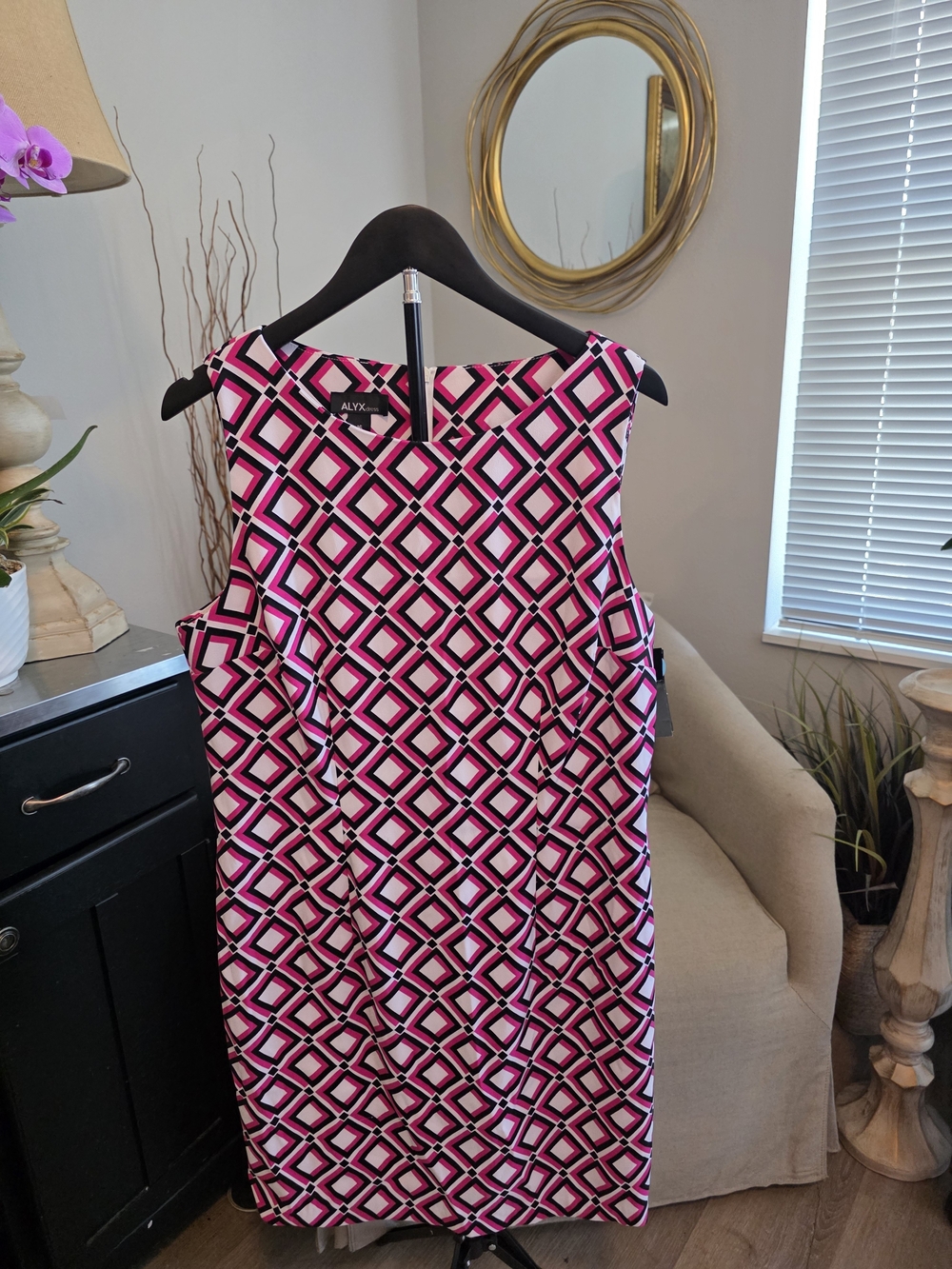 FINAL SALE! NWT Alyx Pink and Black Geometric Midi Dress Size 16
